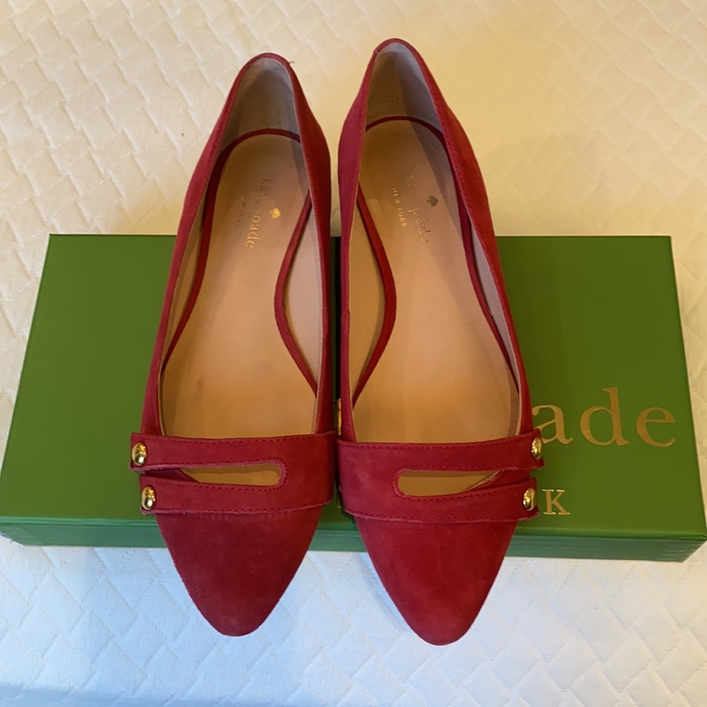 Kate Spade Size 7.5 M Red Kid Suede Flats Enna - Picture 2 of 10